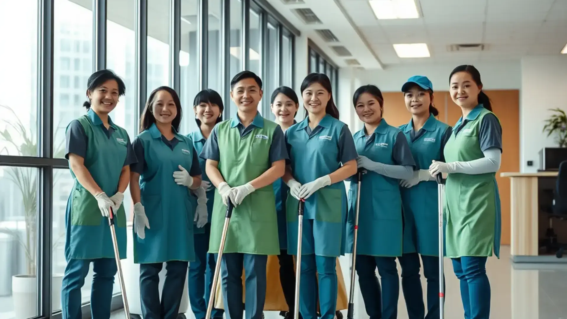 プロフェッショナルな清掃チームの作業風景